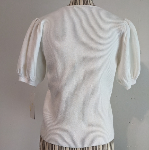 French connection white  sweater poof sleeve square neck nwt - Picture 10 of 16